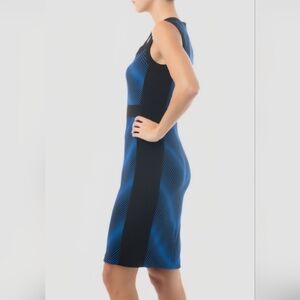 Joseph Ribkoff Asymmetrical Dress with Blue and Black Stripes